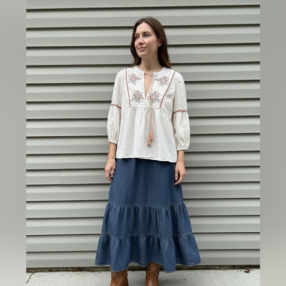 Calligraphie by Anthropologie size S floral embroidered peasant blouse boho - Picture 2 of 8